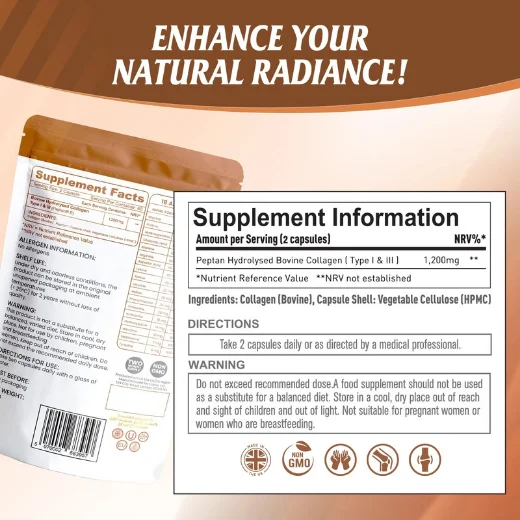 Nutrian 100% Pure Bio-Active Bovine Collagen 1200mg - 120 Capsules - Image 6